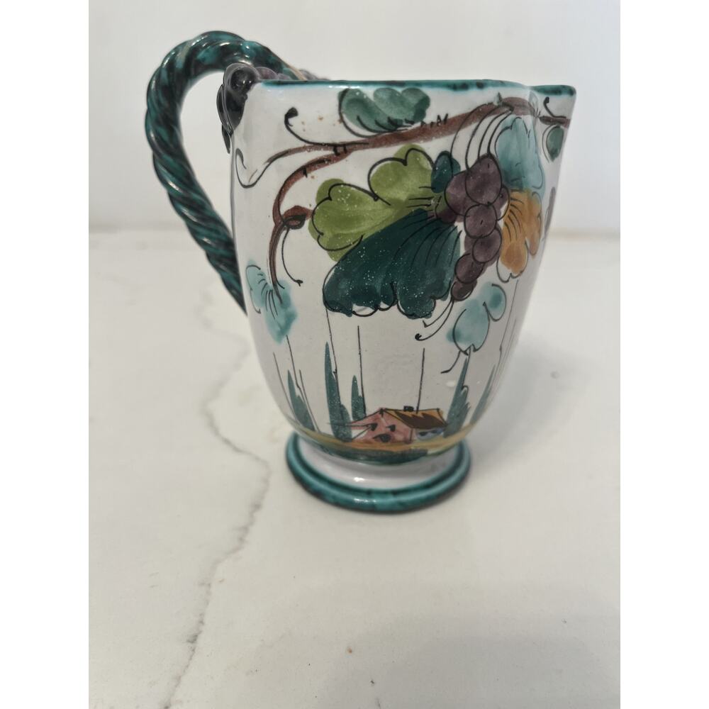 Italian Art Pottery Pitcher Ceramic Hand Painted Small 4.75" x 4.25"